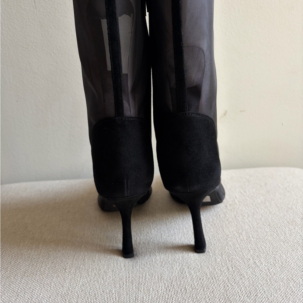 NIB! JEFFREY CAMPBELL Peepshow Black Mesh Suede Combo Boots Size 7.5 - Picture 6 of 7